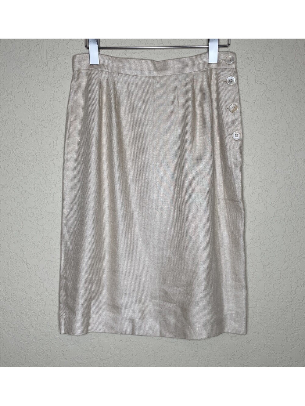 ANNE KLEIN II Beige Lined Knee Length Career Work Skirt Sz 10 USA Made Academi